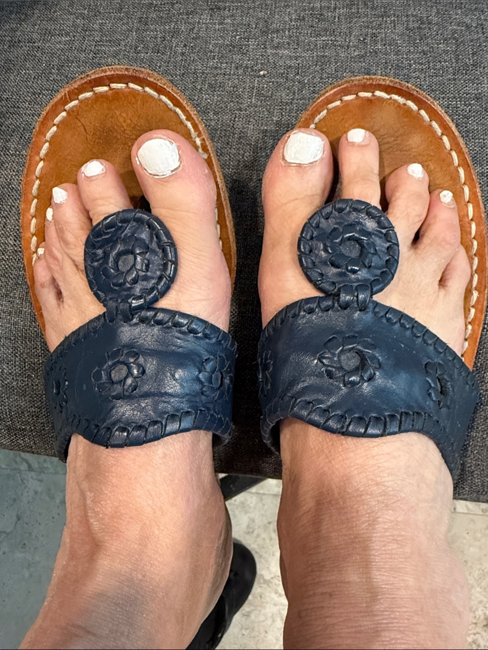Jack Rogers Navy genuine Leather heeled Sandals handcrafted USA - Picture 2 of 10